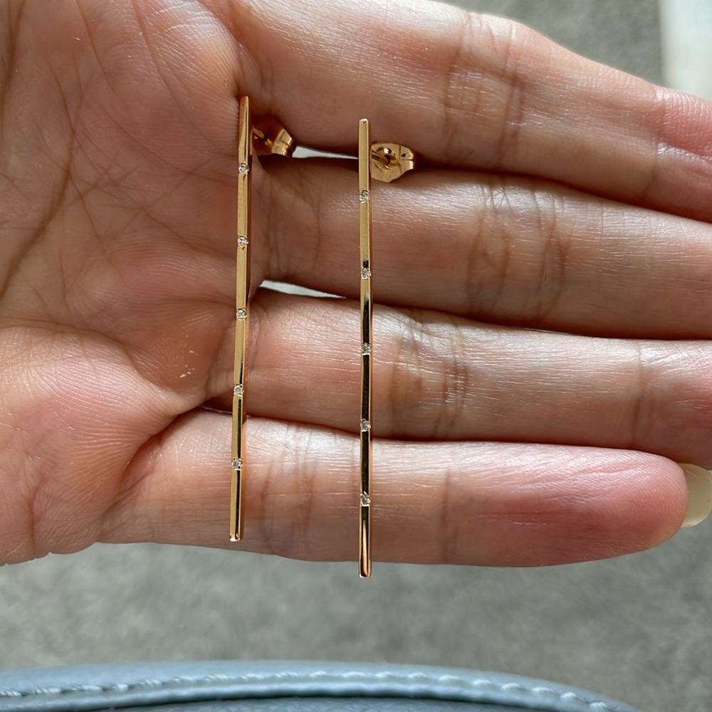 18K Diamond Bar Drop Earrings - Picture 11 of 16